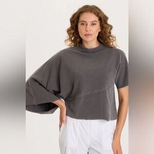 Asymmetric Ribbed Sweatshirt Top in Charcoal Gray